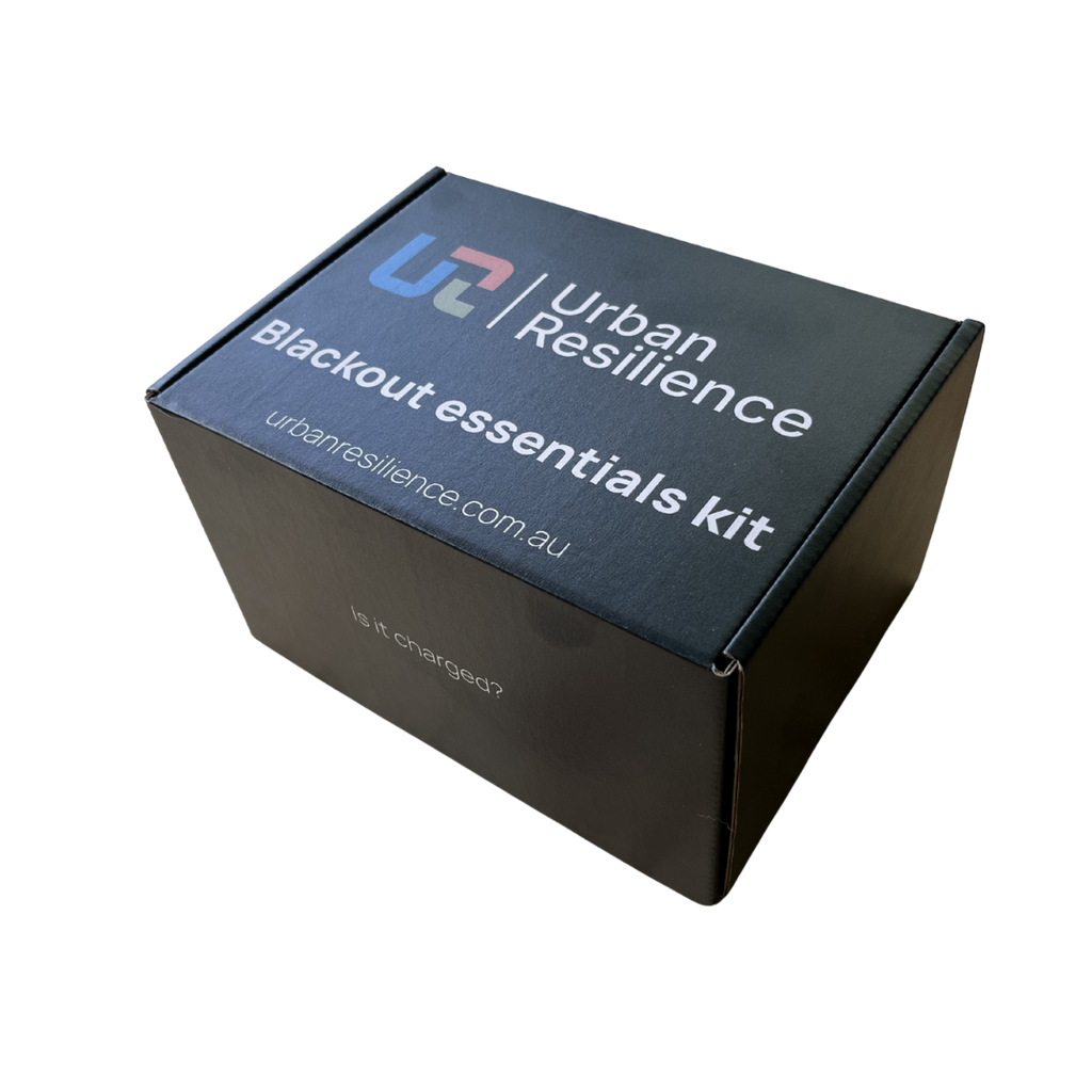 Blackout essentials kit box with Urban Resilience branding on a white background