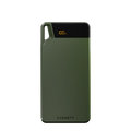 Green power bank with digital display on a white background